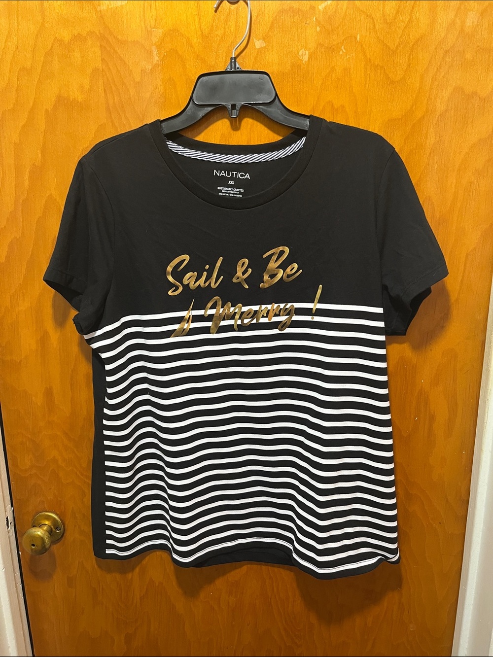 Nautica Black, White & Gold 'Sail & Be Merry' Short Sleeve Tee